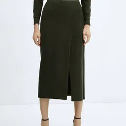 MANGO Solid Wrap Midi Skirt-picture-34