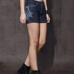 Roadster Women Blue Solid Regular Fit Denim Shorts-picture-58