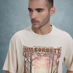 The Roadster Life Co. Printed Drop-Shoulder Sleeves Pure Cotton Relaxed T-shirt-picture-29