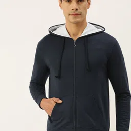ARISE Men Navy Blue Pure Cotton Hooded Sweatshirt-image-63