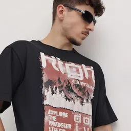 The Roadster Life Co. Men Graphic Printed Drop-Shoulder Sleeves Pure Cotton T-shirt-picture-51