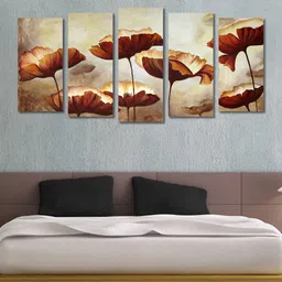 999Store Flower Printed Brown Canvas 5 Piece Portrait Paintings Wall Art-27.6 x 11.8In-image-32
