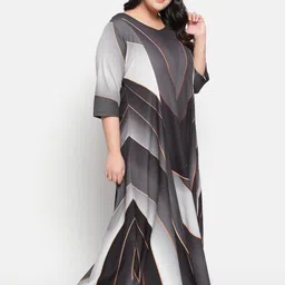 Amydus Women Plus Size Grey Striped Maxi A-Line Dress image 3