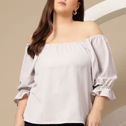 Sztori Plus Size Striped Bell Sleeves Bardot Top image 1