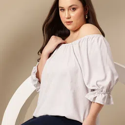 Sztori Plus Size Striped Bell Sleeves Bardot Top image 3