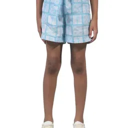 Crimsoune Club Girls Blue Cotton Regular Fit Self Design Shorts-image-48