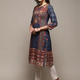 Biba Blue Printed Straight Kurta image 3