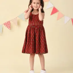 Fabindia Girls Red Cotton Printed Dress-image-18
