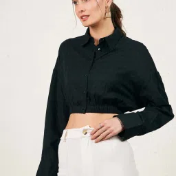 Marie Claire Black Self Pattern Crop Top image 3