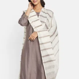 FabBasics by Fabindia White & Grey Cotton Printed Dupatta image 2
