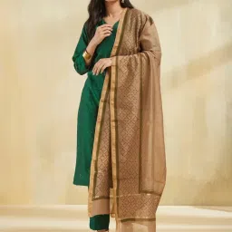 Fabindia Brown Cotton Silk Hand Block Printed Dupatta image 2