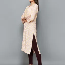 Melange by Lifestyle White & Yellow Printed Straight Kurta image 3