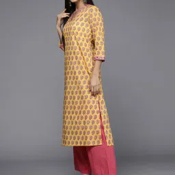 KSUT Yellow Cotton Printed Straight Kurta image 3