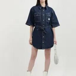 CALVIN KLEIN JEANS Blue Cotton Spread Collar Denim Dress image 5