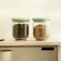 Ellementry Transparent Glass Jars With Pastel Lid - Set of 2 image 3