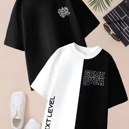 BAESD Boys Pack Of 2 Printed Drop-Shoulder Sleeves Oversized Pure Cotton T-shirts-picture-19