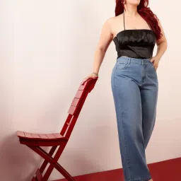 Miss Chase A+ Blue Denim Solid High Rise Jeans image 2