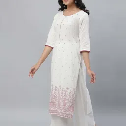 Aurelia White & Pink Cotton Printed Straight Kurta image 3