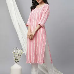 Aurelia Pink Striped Straight Kurta image 3