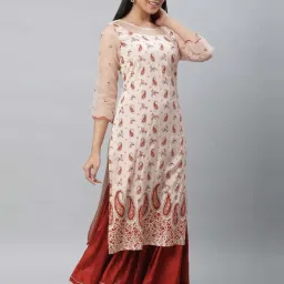 Aurelia Peach Printed Straight Kurta image 3