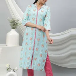 Aurelia Blue Printed Straight Kurta image 3