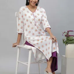 Aurelia White Cotton Printed Straight Kurta image 3