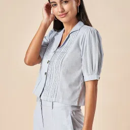 Akkriti by Pantaloons Grey Cotton Crop Shirt image 3