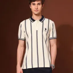 U.S. Polo Assn. White Cotton Slim Fit Striped Polo T-Shirt-picture-23