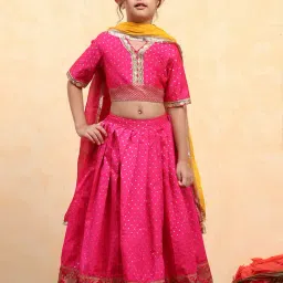 BIBA Girls Bright Pink & Gold Printed Lehenga Set-picture-24