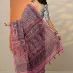 Libas Pink Printed Saree With Unstitched Blouse image 2