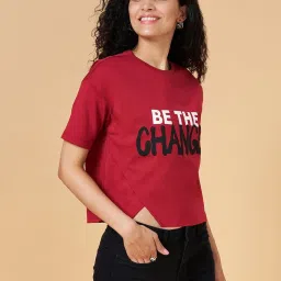 People by Pantaloons Maroon Graphic Print Top image 3
