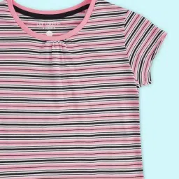 Pantaloons Junior Pink & Black Cotton Striped T-Shirt image 3
