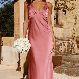 bebe Solid Plunge Neck Spaghetti Strap Maxi Dress image 5