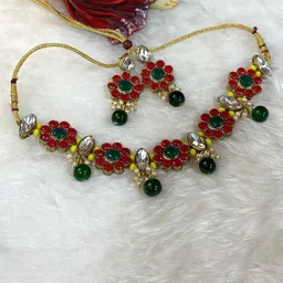 JN HANDICRAFT Gold Plated Stones Studded & Beaded Jewellery Set-picture-34