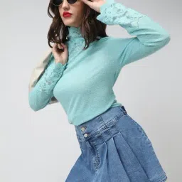 SHOWOFFFF Blue Cotton Solid Top image 3