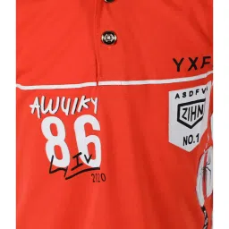 Passion Petals Kids Orange Cotton Printed Polo T-Shirt image 3