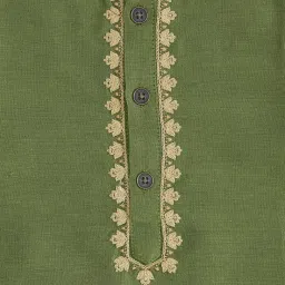 Indus Route by Pantaloons Kids Olive & White Embroidered Full Sleeves Kurta Set image 3