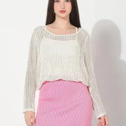 SHOWOFFFF Cream Cotton Solid Top-image-23