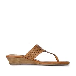 Bata Women's Brown T-Strap Wedges image 1