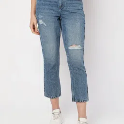 Vero Moda Light Blue Cotton Distressed High Rise Jeans-image-13