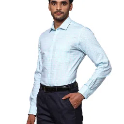 Park Avenue Aqua & White Slim Fit Check Shirt image 3