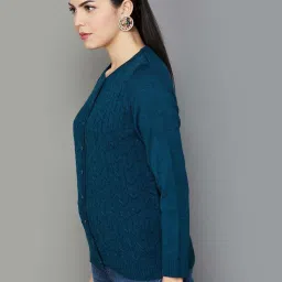 Melange by Lifestyle Teal Blue Self Pattern Cardigan image 3