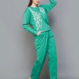 Ginger by Lifestyle Green Printed Sweatshirt Pyjama Set image 3