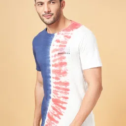 People By Pantaloons Pink & Blue Cotton Slim Fit Tie - Dye T-Shirt image 3