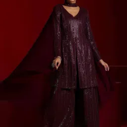 Libas Art Purple Embellished Kurti Palazzo Set With Dupatta-picture-5