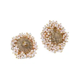 Zaveri Pearls White & Champagne Gold Alloy Cocktail Ring - Set of 2-image-17