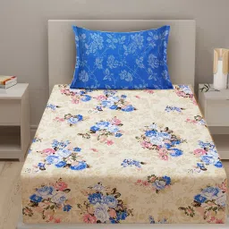 Swayam Blue Cotton Floral Single Bed Sheets 1 Pillow Cover image 2