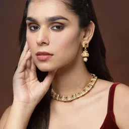 Panash Red & Gold Plated Stone Studded Jewellery Set image 2