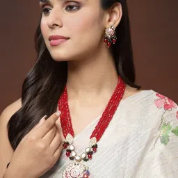 Panash Gold Plated & Red Kundan Jewellery Set image 2