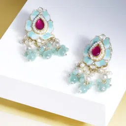 Zaveri Pearls Multicolor Stones & Beads Meenakari Drop Earrings-ZPFK15386 image 3